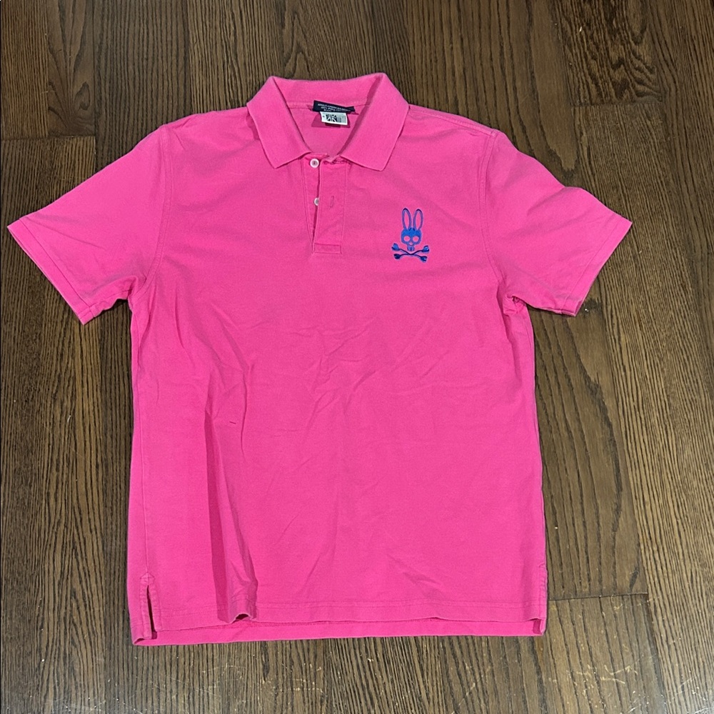 Psycho Bunny Men's Bright Pink Polo with Blue Logo Sz 6- L